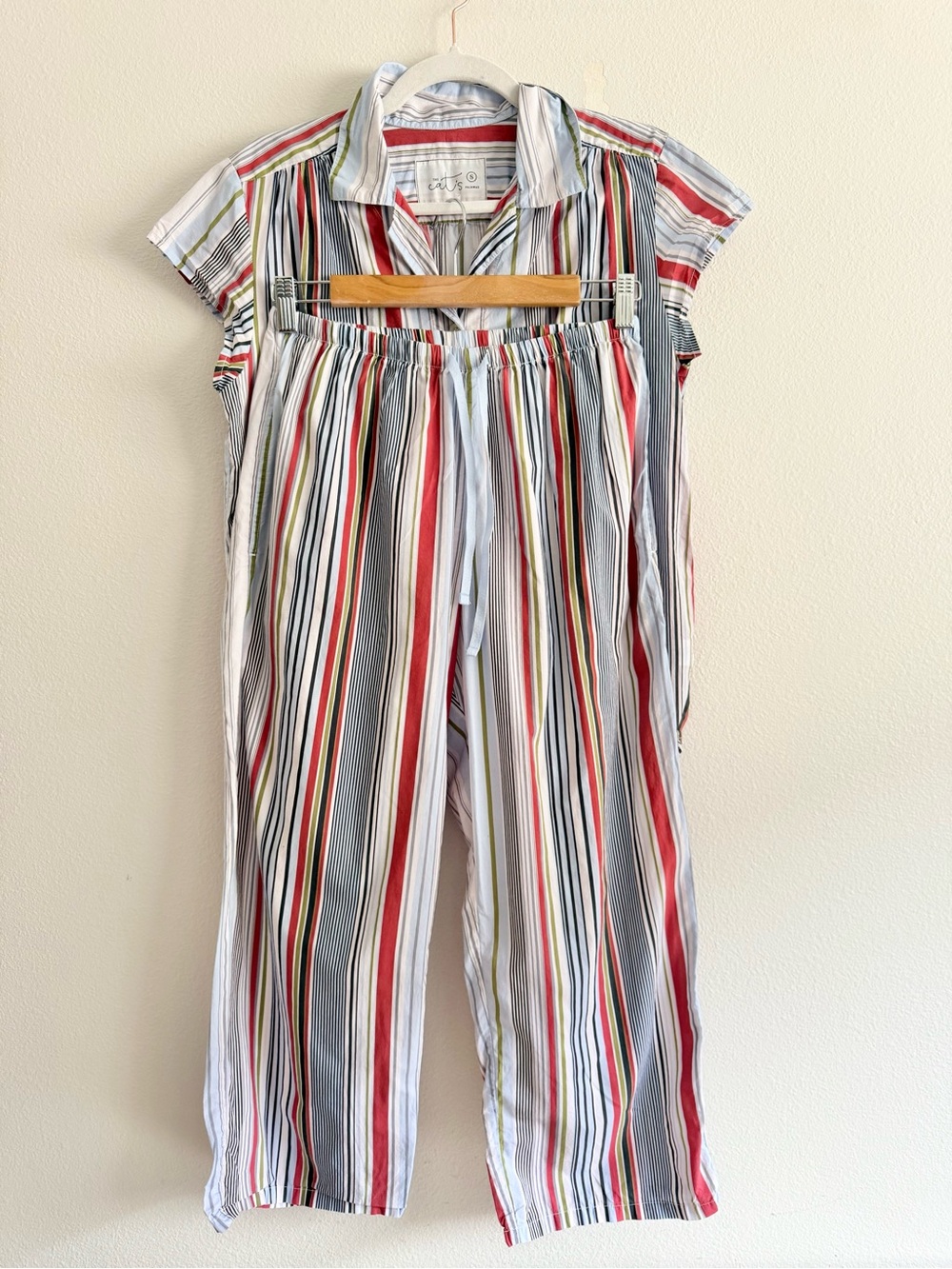 The Cat's Pajamas cotton Capri Pajama Set in Silver Lake multicolor stripe Sz S